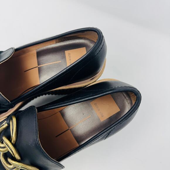 Dolce Vita Black Leather Chain Wedge Loafers Platform Heels Women’s Size 9 - Picture 3 of 14